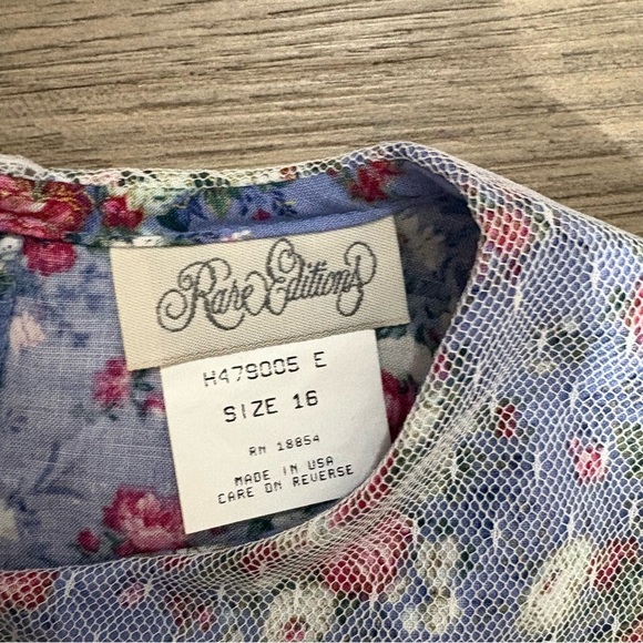 Vtg Rare Editions NWT Floral Prairie Dress Cottagecore Girls SZ 16 USA Blue Pink - Picture 5 of 16